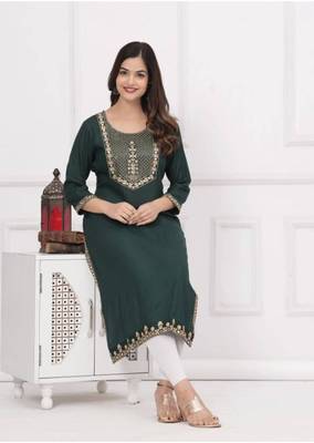 Rayon solid embroidered designer ethnic jaipuri wedding wear & festive wear kurtis for womens & girls 2