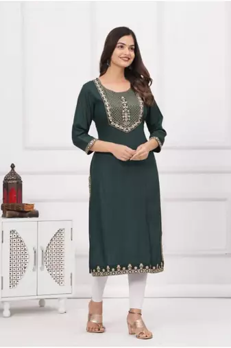 Rayon solid embroidered designer ethnic jaipuri wedding wear & festive wear kurtis for womens & girls