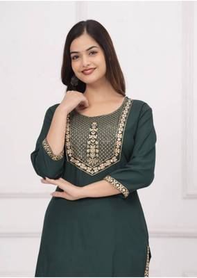 Rayon solid embroidered designer ethnic jaipuri wedding wear & festive wear kurtis for womens & girls 5