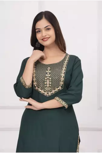Rayon solid embroidered designer ethnic jaipuri wedding wear & festive wear kurtis for womens & girls