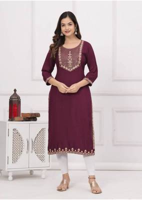 Rayon solid embroidered designer ethnic jaipuri wedding wear & festive wear kurtis for womens & girls 1