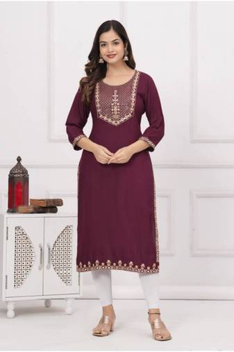 Rayon solid embroidered designer ethnic jaipuri wedding wear & festive wear kurtis for womens & girls