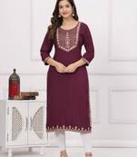 Rayon solid embroidered designer ethnic jaipuri wedding wear & festive wear kurtis for womens & girls