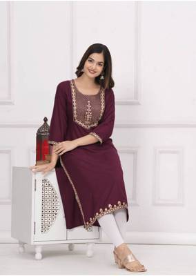 Rayon solid embroidered designer ethnic jaipuri wedding wear & festive wear kurtis for womens & girls 2