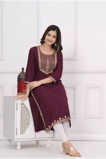 Rayon solid embroidered designer ethnic jaipuri wedding wear & festive wear kurtis for womens & girls