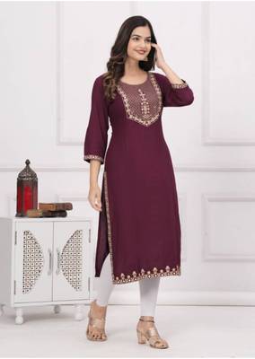 Rayon solid embroidered designer ethnic jaipuri wedding wear & festive wear kurtis for womens & girls 4