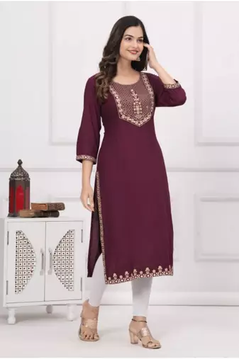 Rayon solid embroidered designer ethnic jaipuri wedding wear & festive wear kurtis for womens & girls