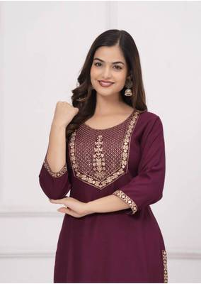 Rayon solid embroidered designer ethnic jaipuri wedding wear & festive wear kurtis for womens & girls 5
