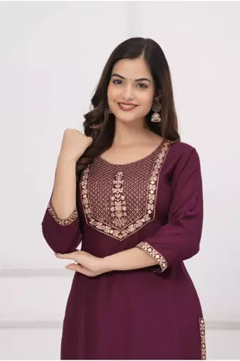 Rayon solid embroidered designer ethnic jaipuri wedding wear & festive wear kurtis for womens & girls