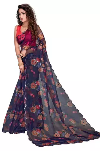 Purple organza plain saree with blouse