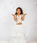 Elaisha flutter sleeves mirror worked & ruffle detailed top with skirt set - off white