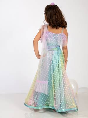 Elaisha sleeveless ruffle details & gradient printed top with skirt & dupatta set - light blue & mauve 5