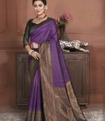 Purple Kanchipuram Silk Zari Weaving With Gold Zari Border And Pallu Saree With Blouse For Women