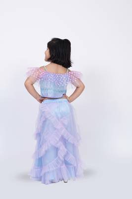 Elaisha sleeveless ruffled detailed top with skirt & dupatta set - mauve & light blue 5