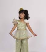 Elaisha one-shoulder sleeve ruffle detailed top with palazzo set - pista green