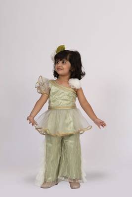 Elaisha one-shoulder sleeve ruffle detailed top with palazzo set - pista green 2