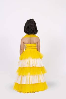 Elaisha sleeveless sequin top with skirt & dupatta set - yellow & off white 5