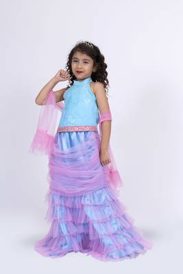 Elaisha sleeveless mermaid-shaped top with skirt & dupatta set - light blue & light pink 1