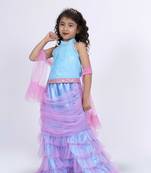 Elaisha sleeveless mermaid-shaped top with skirt & dupatta set - light blue & light pink