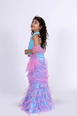 Elaisha sleeveless mermaid-shaped top with skirt & dupatta set - light blue & light pink 2