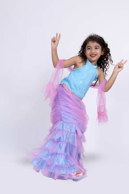 Elaisha sleeveless mermaid-shaped top with skirt & dupatta set - light blue & light pink 4