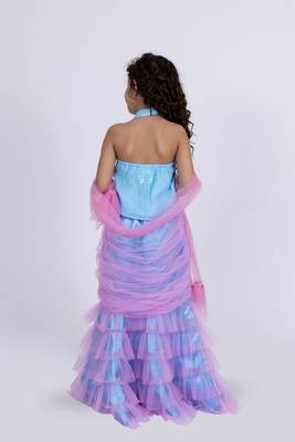 Elaisha sleeveless mermaid-shaped top with skirt & dupatta set - light blue & light pink 5