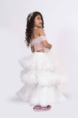 Elaisha sleeveless sequence worked top with skirt set - peach & off white 2