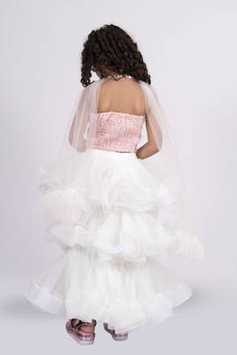 Elaisha sleeveless sequence worked top with skirt set - peach & off white 5
