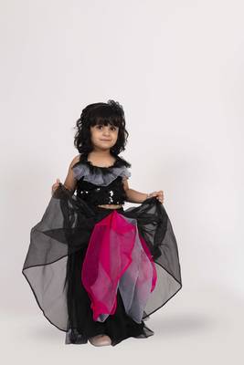 Elaisha sleeveless embroidered top with skirt set - black & hot pink 2