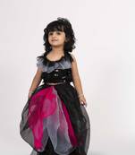 Elaisha sleeveless embroidered top with skirt set - black & hot pink