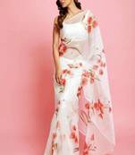 White printed organza saree with blouse