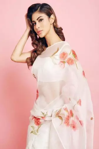 White printed organza saree with blouse