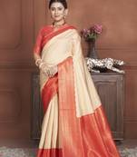 Orange Kanchipuram Silk Zari Weaving With Gold Zari Border And Pallu Saree With Blouse For Women