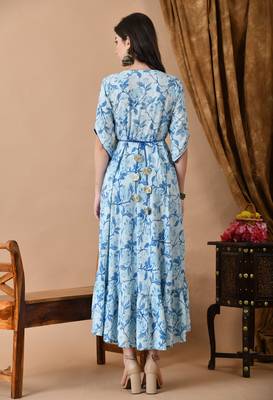 women's rayon embroidered anarkali kurta in blue 2