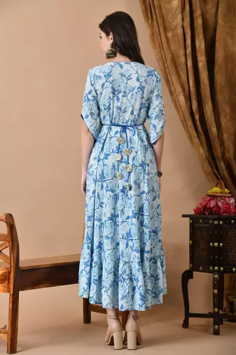 women's rayon embroidered anarkali kurta in blue