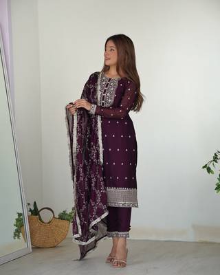 Pure Blooming Rangoli Silk Fabric Straight Fit Embroidery Work Kurta With Dupatta And Trousers 1