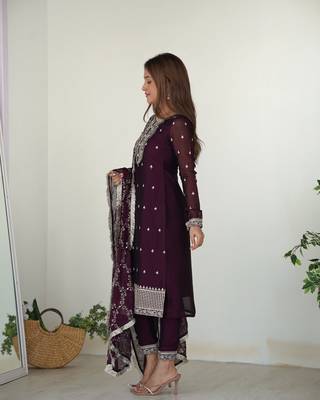 Pure Blooming Rangoli Silk Fabric Straight Fit Embroidery Work Kurta With Dupatta And Trousers 3