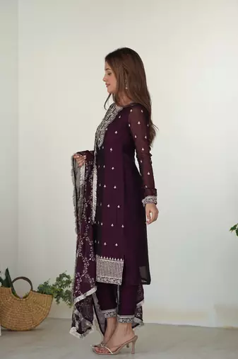 Pure Blooming Rangoli Silk Fabric Straight Fit Embroidery Work Kurta With Dupatta And Trousers