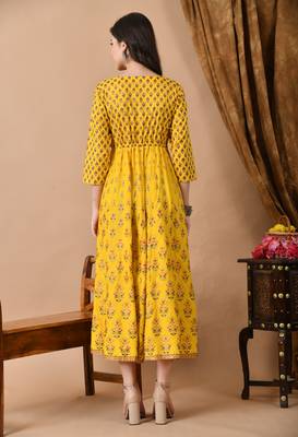 women's rayon embroidered anarkali dress in yellow 2