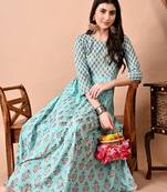 women's rayon printed anarkali long kurta in light green
