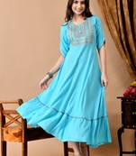 women's rayon embroidered anarkali kurta in blue