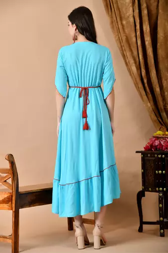 women's rayon embroidered anarkali kurta in blue