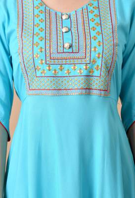 women's rayon embroidered anarkali kurta in blue 4