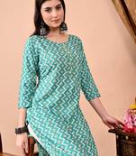 women's rayon zig-zag print straight kurti in light green