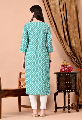 women's rayon zig-zag print straight kurti in light green 2