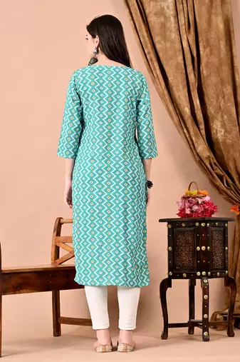 women's rayon zig-zag print straight kurti in light green
