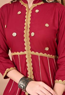 women's rayon embellished anarkali kurta in maroon 4