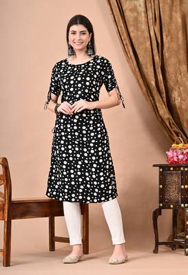 women's rayon polka dots straight kurti in black 4
