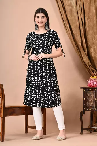 women's rayon polka dots straight kurti in black