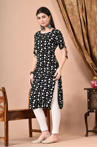 women's rayon polka dots straight kurti in black